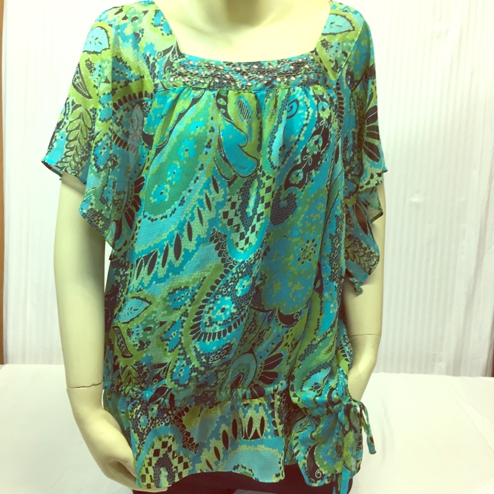 🥳SOLD!!!APT 9 Size 2X Navy Greens Turquoise BowTi